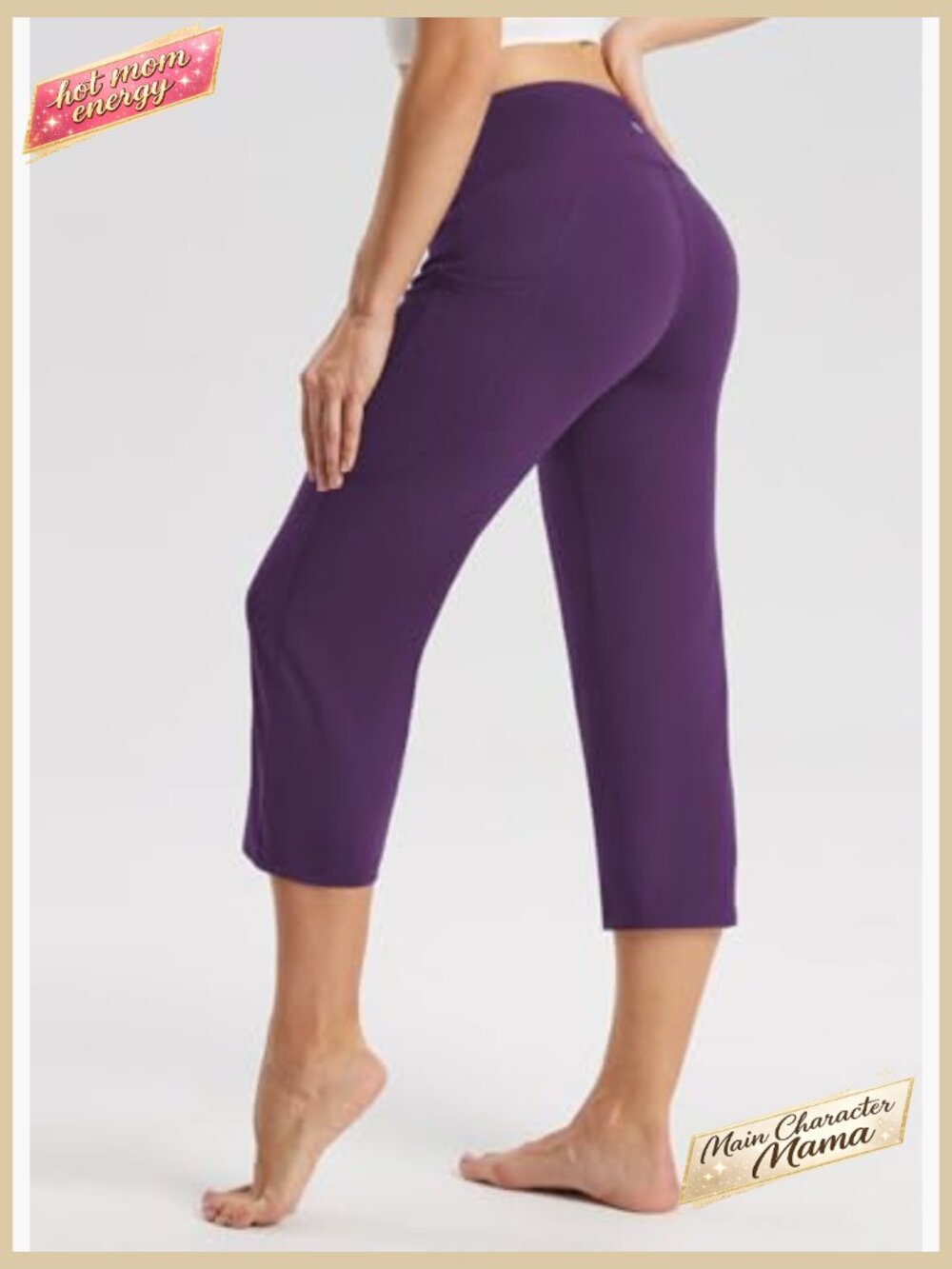 High Rise Wide Leg Yoga Capri Pants with Pockets Straight Loose Fit Tummy - Picture 2 of 7